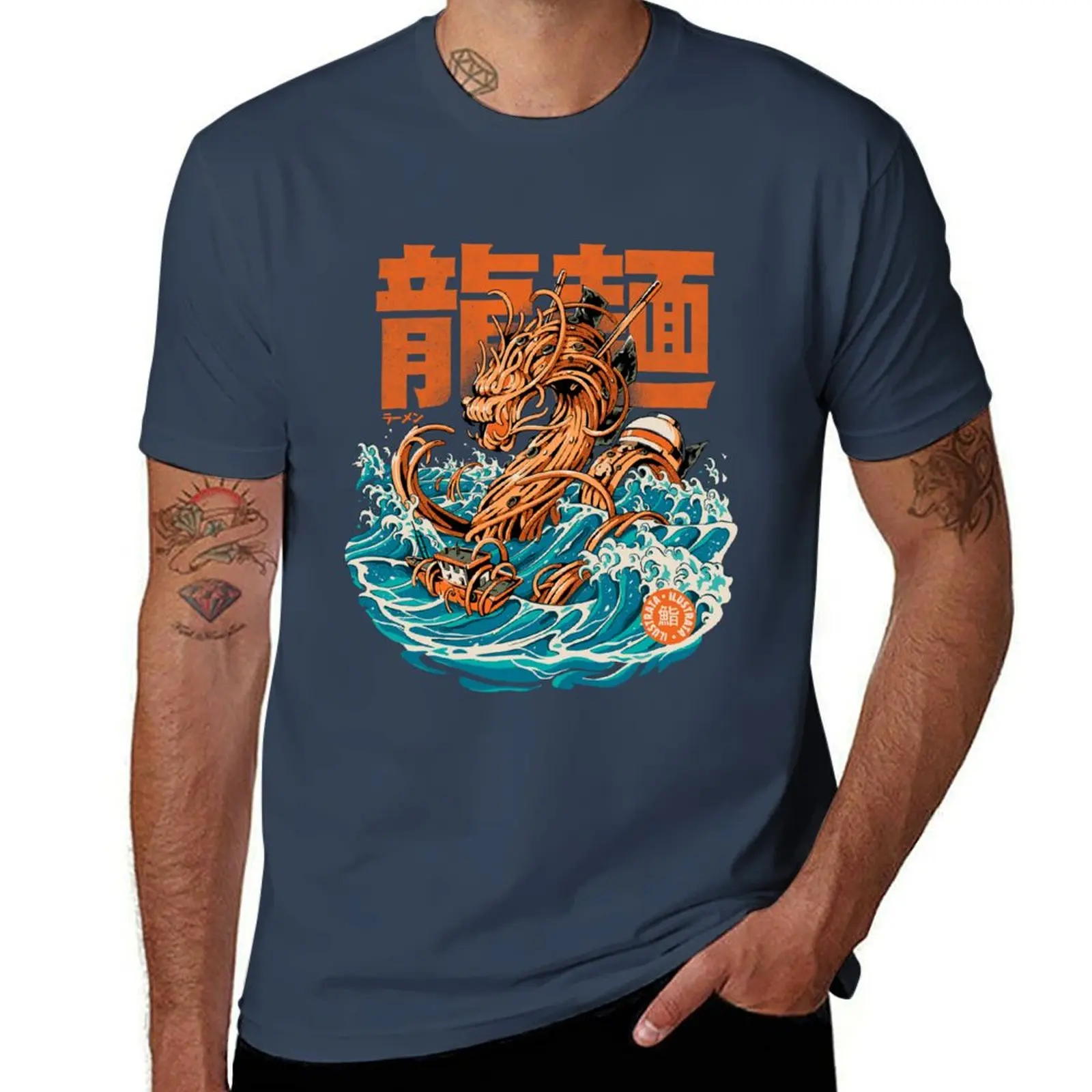 

Black Great Ramen Dragon off Kanagawa - Back Version T-Shirt Funny t-shirts Blouse tee shirts for men