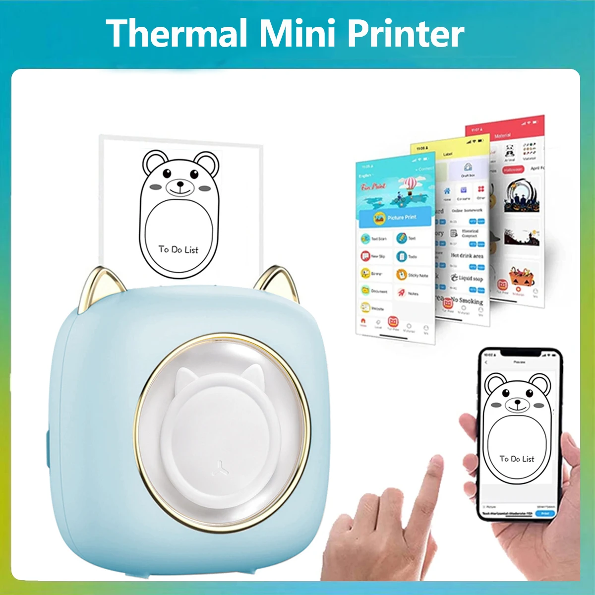 Mini Printer for iPhone and Android, Wireless Mini Photo Printer Label Printer, Portable Mini Thermal Printer for Printing Label