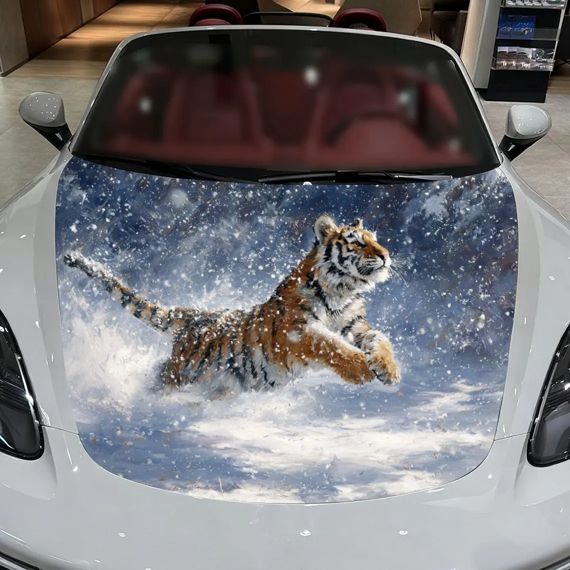 

Автомобильные наклейки «Тигр прыгает сквозь снежный пейзаж» создание сцены наклейка на капот автомобиля, водонепроницаемая самоклеящаяся виниловая графика De