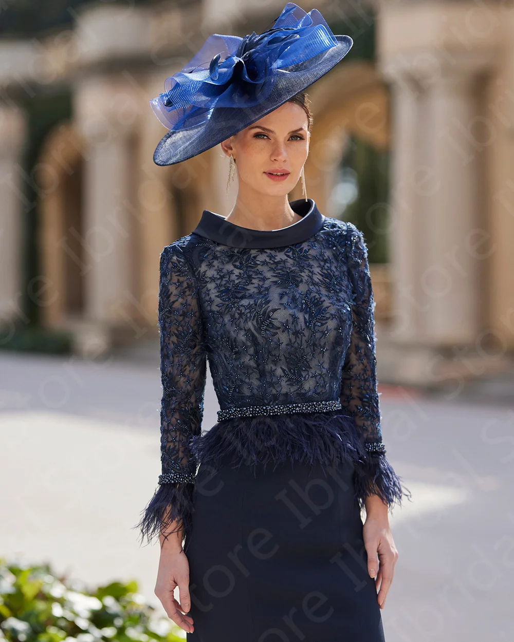 Robe deux pièces en dentelle pour mère de la mariée, robes de soirée de mariage, bleu marine, courte, BEmbed o Mother, document d'abonnés, 2024