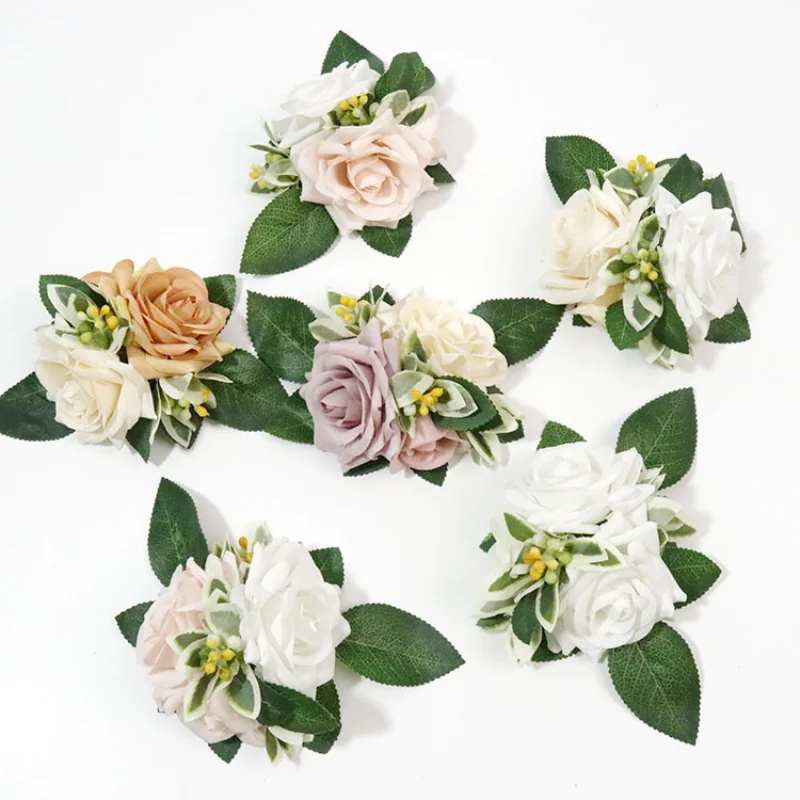 Nieuwe Kunstmatige Bloemen Boutonniere Pols Corsage Knoopsgaten Bruiloft Bruid Mensuit Getuige Accessoires