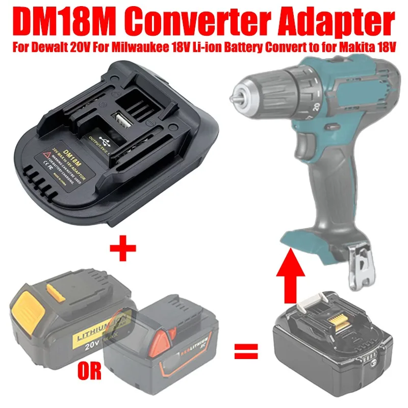 

DM18M Battery Adapter for Dewalt 18V-20V & for Milwaukee 18V M18 Lithium Batteries To Work for Makita 18V Cordless Power Tools