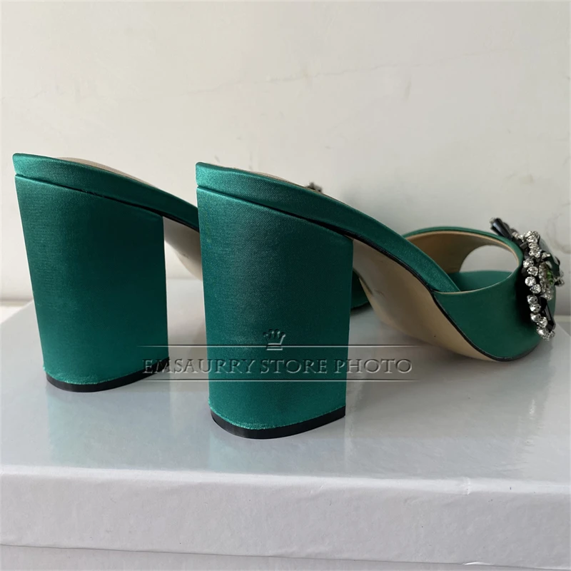 Rhinestone Candy Butterfly-Knot Women Sandals Luxury Satin Thick High Heel Slingbacks Outwear Summer Mules