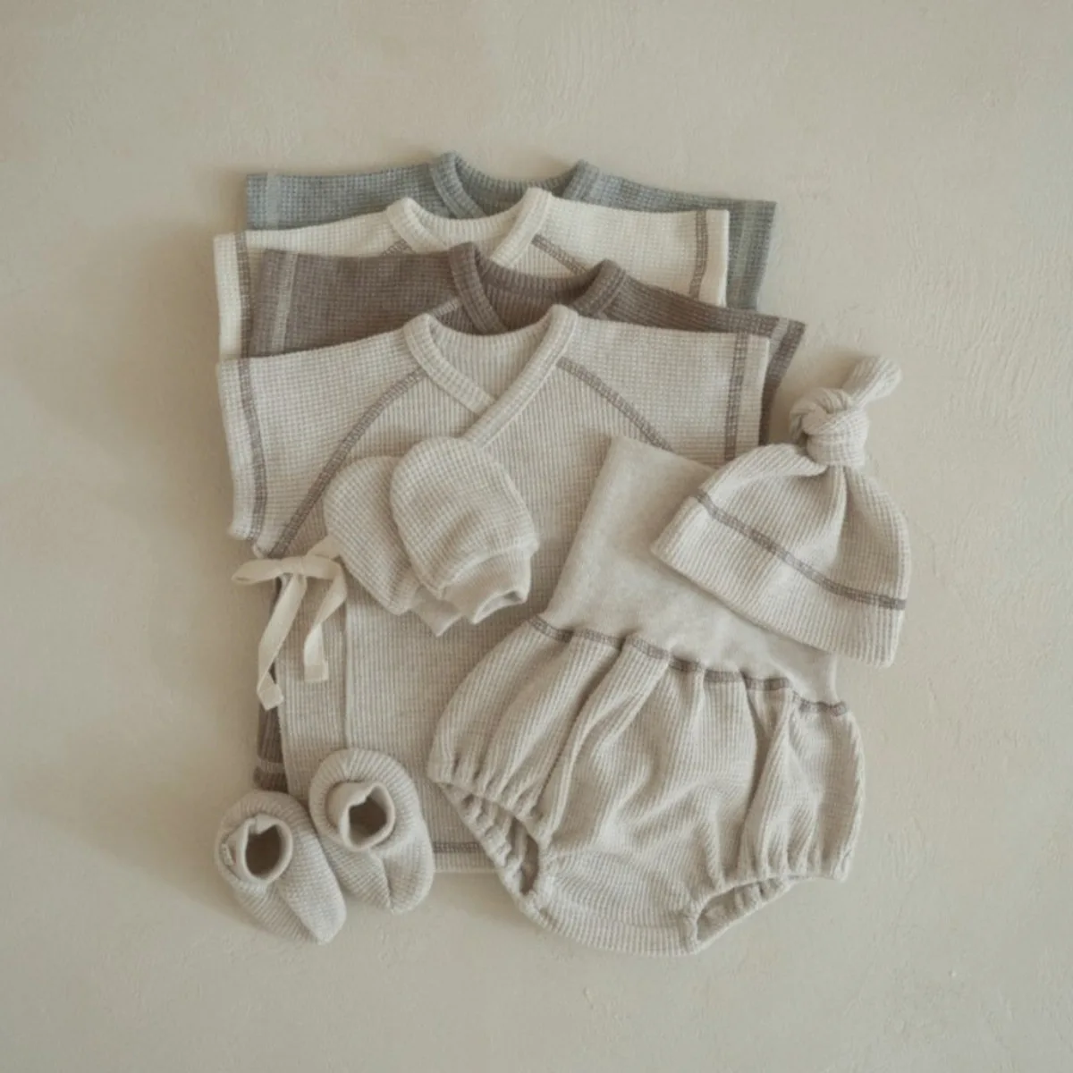 0-24M Newborn Kid Baby Boy Girl Clothes Set Short Sleeve Top High Waist Shorts Set Casual Plain Two Piece Pajamas Set Outfit
