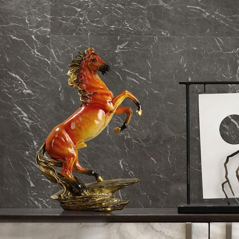 Resin Handicraft Artificial Animal Sculpture Running Horse Stallion Decorative Figurines Home Decoration Accessories