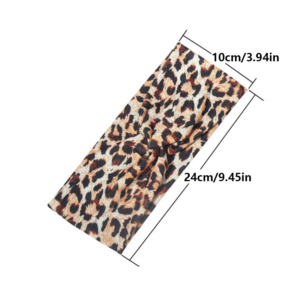Wide Elastic Hairbands Leopard Print Head Wraps for Women Cotton Knotted Non Slip Boho Turban Workout Hair Accessories Headbands