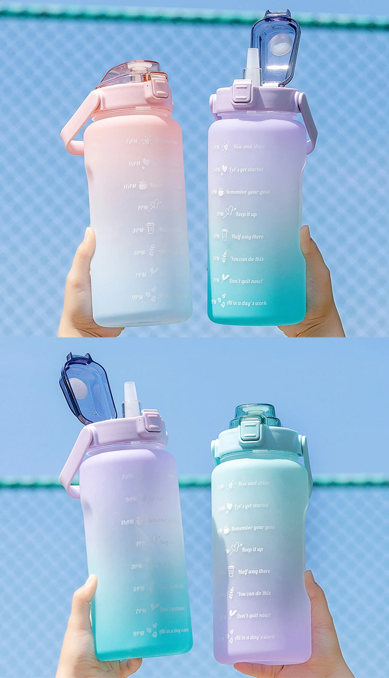 2L Wasserflasche mit Strohhalm, große Kapazität, Sportwasserflasche, Reise, Fitness, Sport, tragbare Trinkflaschen mit Zeitmarkierung – Detail 10