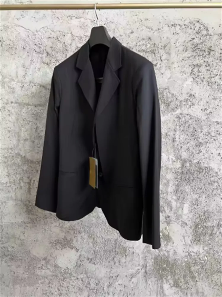 Double-layer design style front-opening lapel suit jacket, long-sleeved solid-color multi-purpose men's large-sized top