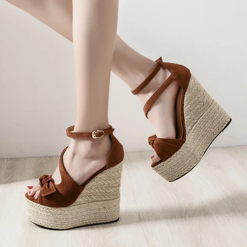 2024 summer new wedges beach holiday sandals 15cm super high-heel muffin platform comfort social small size womens sandals 32,33