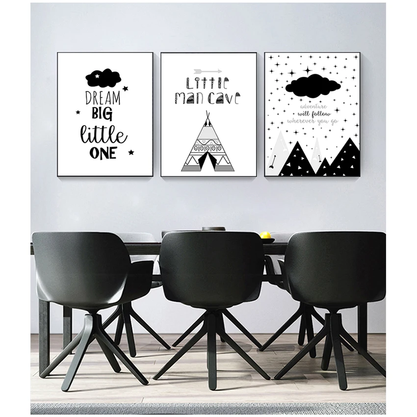Picture for Children Boy Living Room Decoration Cartoon Nursery Quote Canvas Art Posters Prints Painting Black White Wall