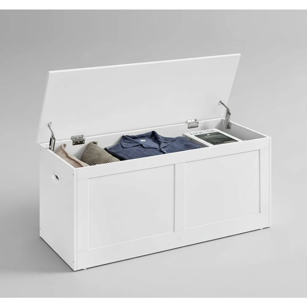 

Farmhouse Style Storage Bench with Safety Hinges, Shoe Organizer for Entryway, Bedroom, Living Room, White