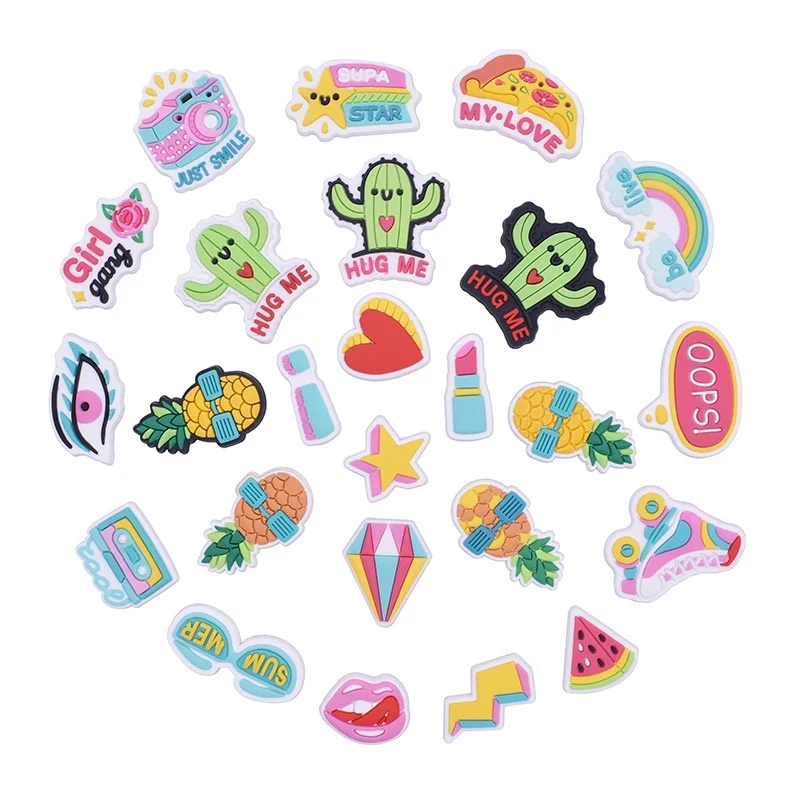 PVC Shoe Charms Cute Cartoon Pineapple Shoe Accessories Cactus Shoe Decoration Shoe Buckles for Croc Sandals X-mas Gifts Pins