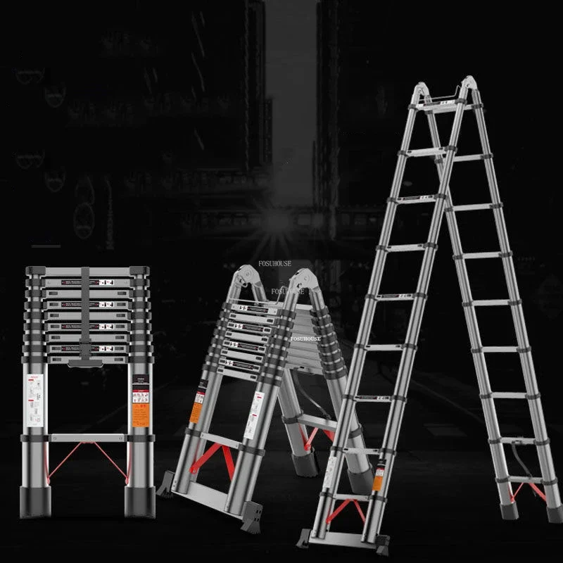 Modern Portable Step Stools Home Aluminum Telescopic Ladder Multi-functional Engineering Ladder Lifting Folding Ladder with Hook