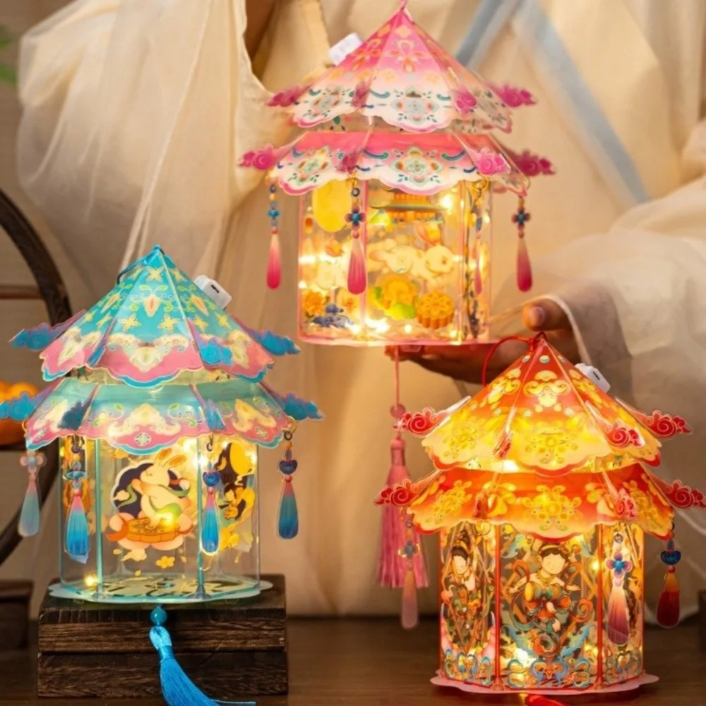 PVC Mid-Autumn Festival Lantern Portable Removable Handheld Lantern Button Battery Operated Lightweight Hanging LED Lantern