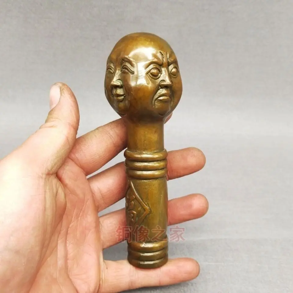 Bouddha à quatre faces : émotions (joie, colère, tristesse, bonheur) – Statue de tête de bâton de marche