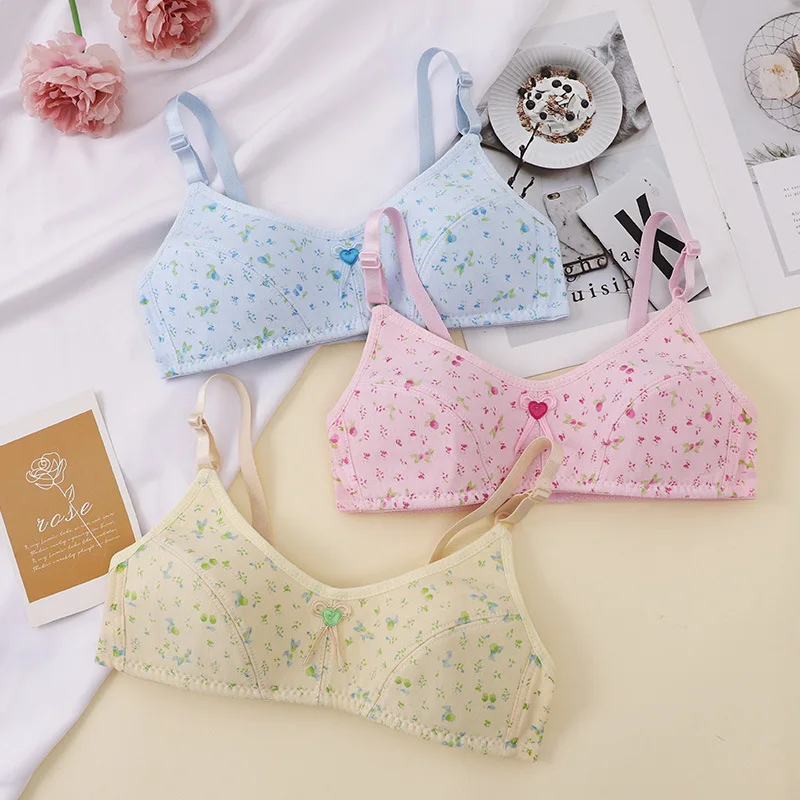 New Girls Developing Underwear Student Girls Sweet Floral No Wire Thin Comfortable Breathable Sweet Vest Underwear Bra