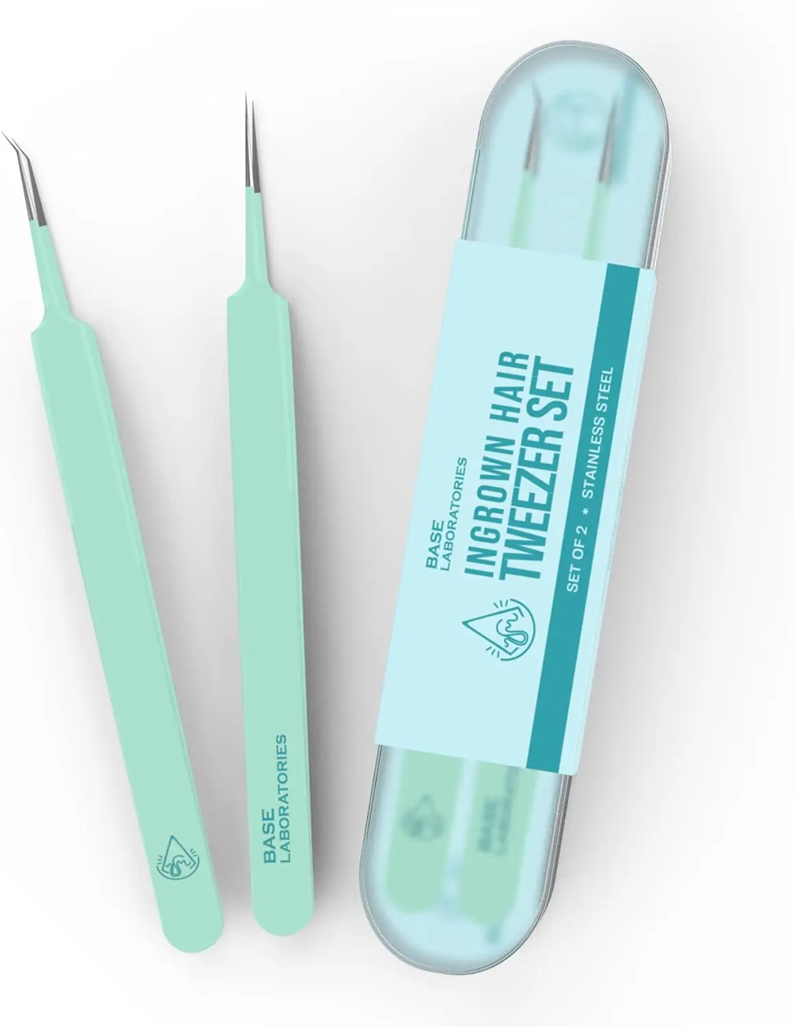 

Ingrown Hair Tweezers Set 2 Pack Precision Curved & Pointed Stainless Steel Tweezers with Protective Case for Razor Bumps