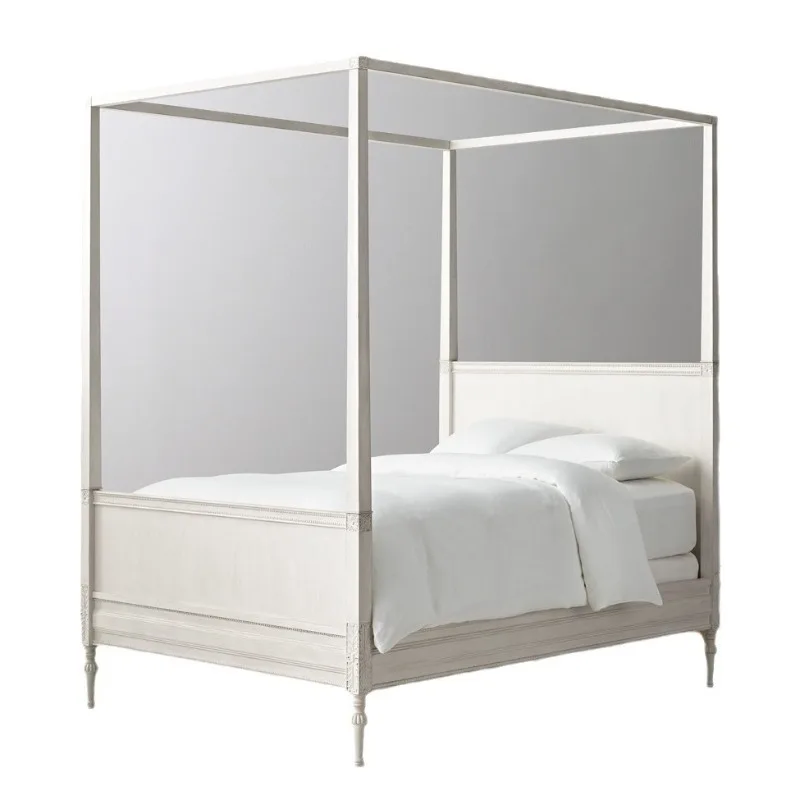 American rural retro solid wood bed French simple all solid wood retro white master bedroom double wedding bed
