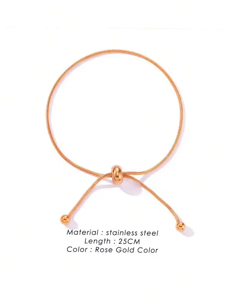Rose Gold Stainless Steel Adjustable Cord Bracelet With Bead Detail For Casual Everyday Use