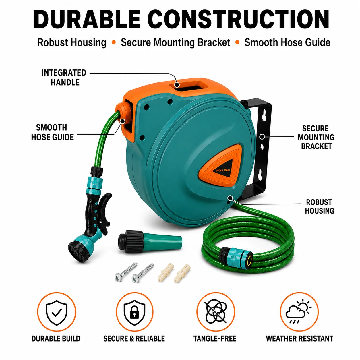 Blossom 30M Retractable Wall-Mounted Garden Hose Cart, Automatic Retractable Watering Hose Set with 9 Spray Patterns