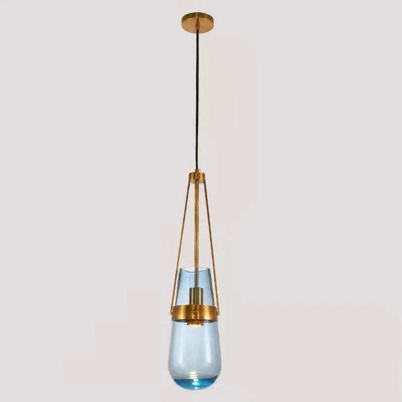 

Постмодернистские стеклянные подвесные светильники синего цвета, светодиодная подвесная прикроватная лампа, маленькая, с 1 плафоном, H48x13см, для столовой, кухни, спальни, декора.
