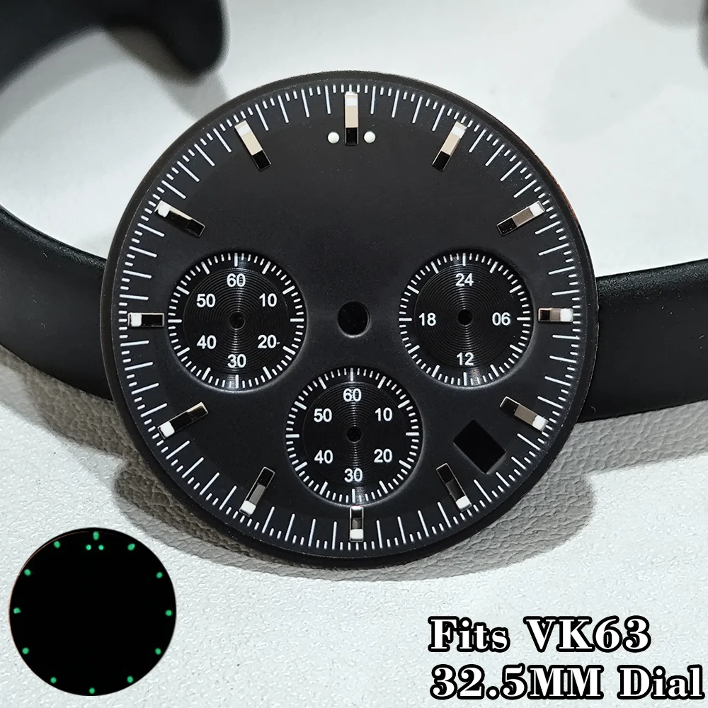

32.5MM Dial For VK63 Movement watch Dial Accessories VK63 watch Dial accessory maintenance tools Green Luminous Dial