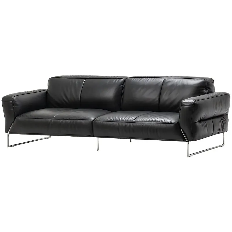 Small apartment medieval bag leather sofa living room straight row stainless steel Italian black