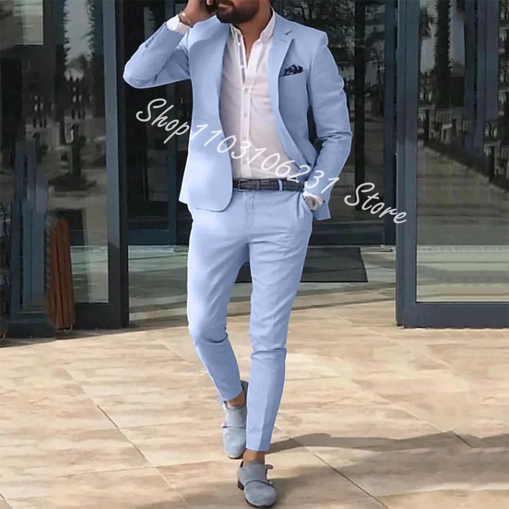 New Arrival Male Suits Slim Fit 2 Pieces Notched Lapel Casual Men Wedding Suits Groom Blazer Pants Costume Homme Mariage