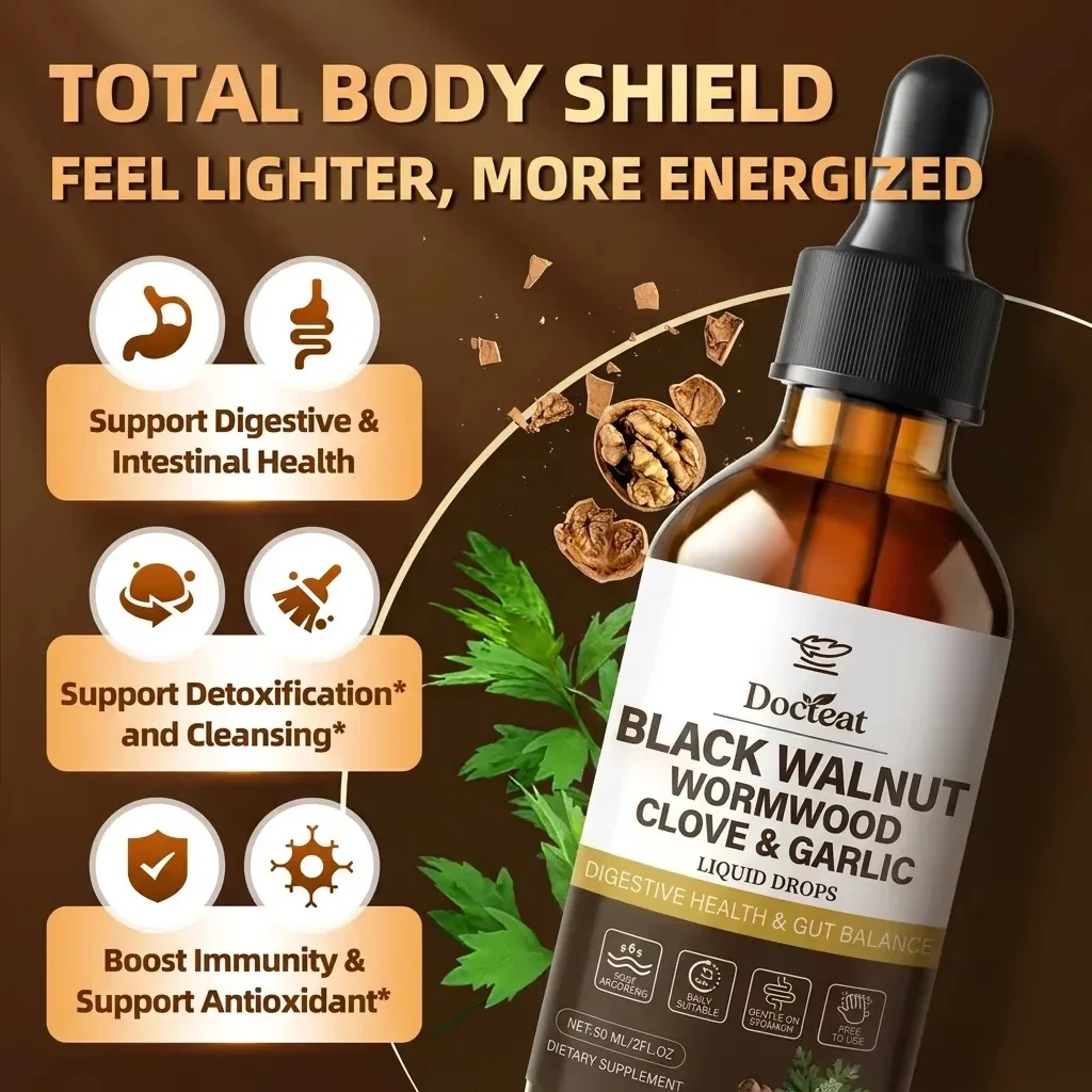 Black Walnut Wormwood Clove Liquid Drops | Fast Absorbing Digestive Health Gut Balance Supplement | Gentle on Stomach Daily Use