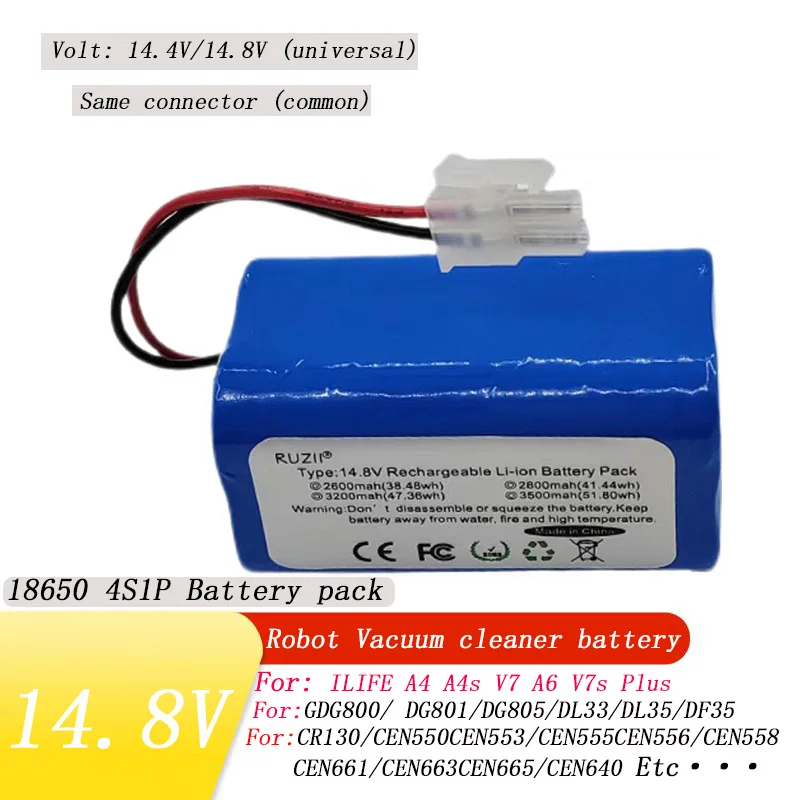 14.8V 3500mAh  Li Battery for ILIFE A4 A4s V7 A6 V7s Plus Polar Bear S Edition Pusanik ECOVACS Robot Vacuum Cleaner 4S1P Cell