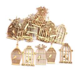 25pcs Pet Bird Cage Shape Wooden DIY Crafts Scrapbooking Accessories Unfinished Wood Slices Home Decoration Mix 35x52mm m1743