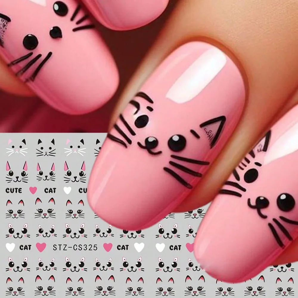 Autocollants pour ongles de chat à dessin Simple, faciles à appliquer pour la décoration des ongles, cadeaux, fêtes et maquillage et coiffage de mariage, 2 pièces