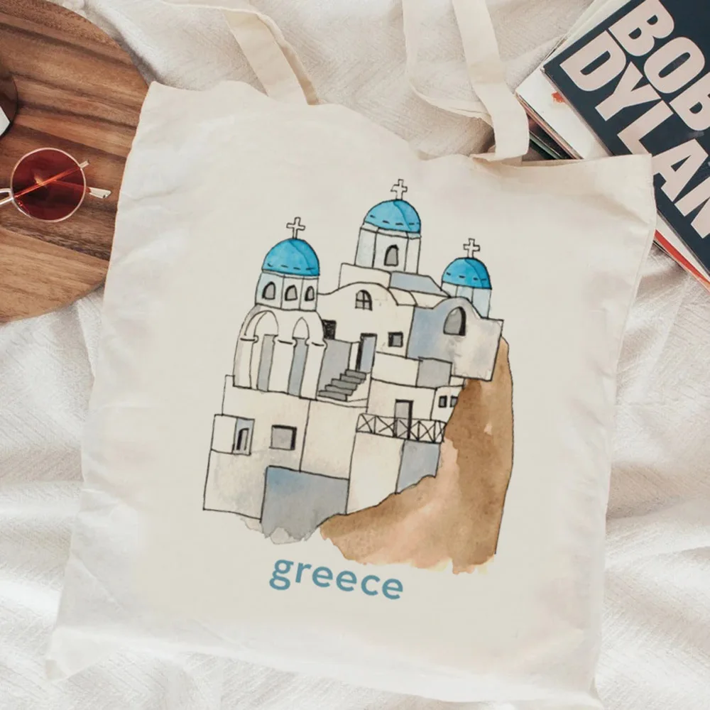 Bolso de compras de tela reciclada, bolsa de mano, ecológica, Grecia