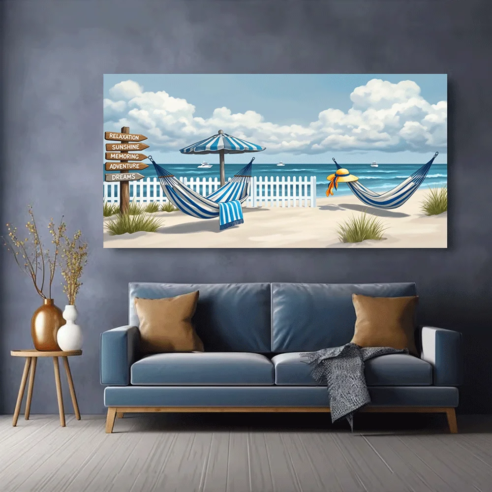 1pc frameless Canvas Painting 1PC-Canvas poster Unframed  Beach Hammock Relaxation Sunshine Adventure Dreams Ocean View Summer E