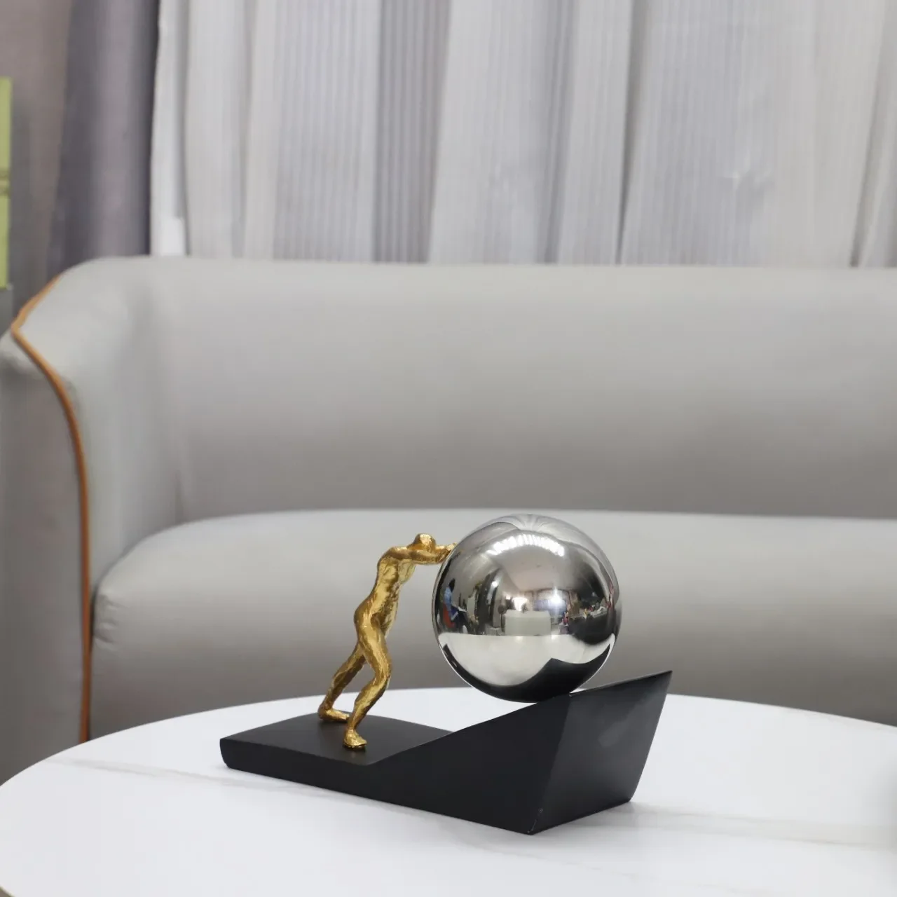 Pushing The Ball Character Resins Sculpture Desk Decoration Ornaments Mythical Figures Sisyphus Pushed The Rolling Stone Statue