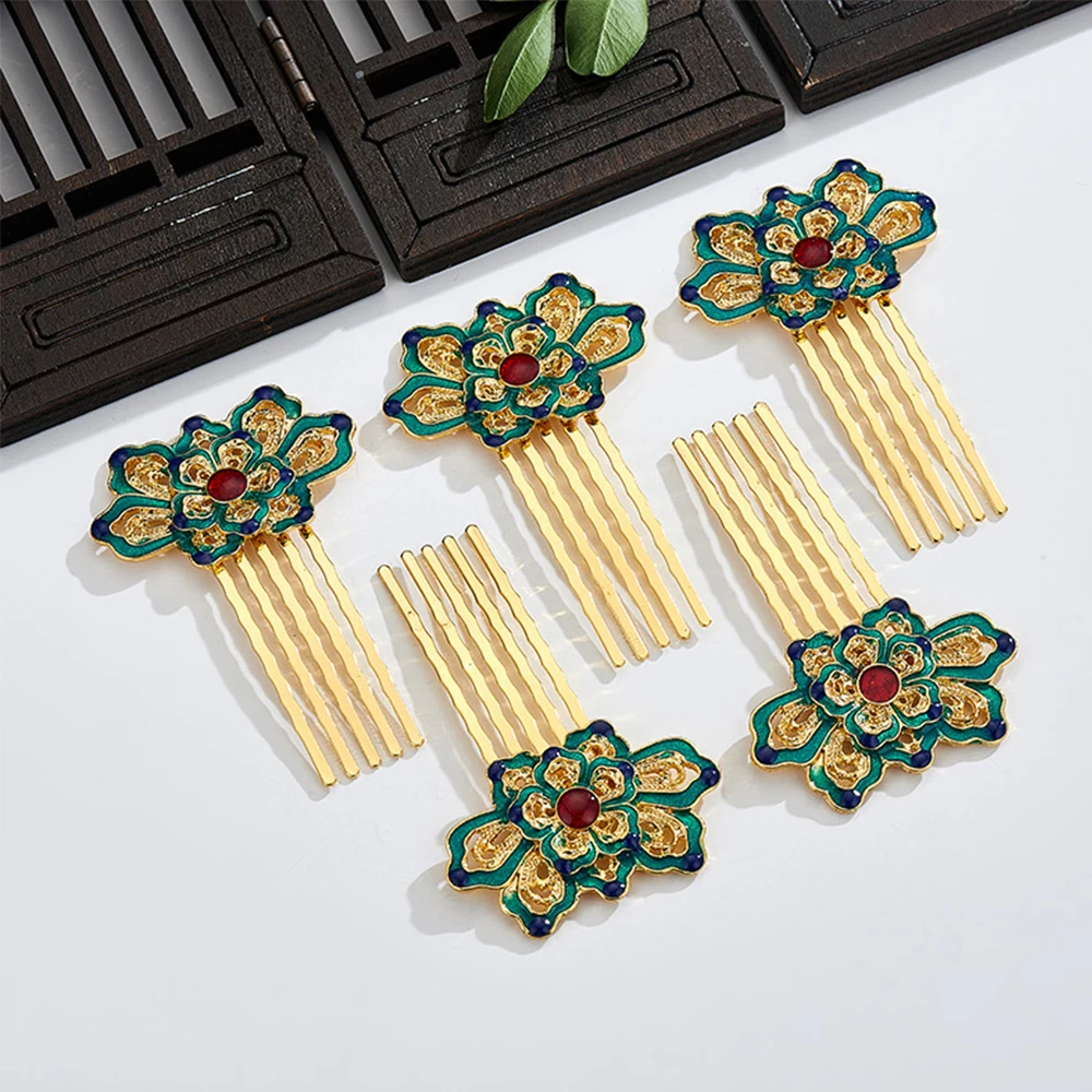 Women Wedding Classical Style Chinese Traditional Cloisonne Hair Comb Hanfu Hairpin Hair Accessories Headwear