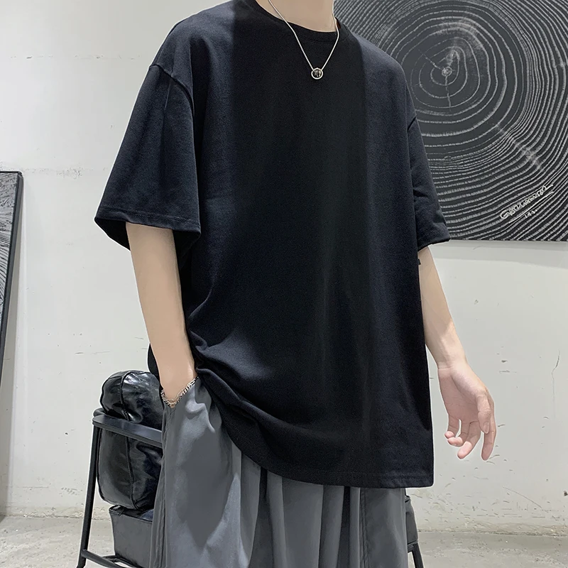 LAPPSTER-Youth Men 100% Cotton Harajuku Graphic Short Sleeve T Shirts 2023 Mens Black Classical Tee Male Oversized O-Neck Tops