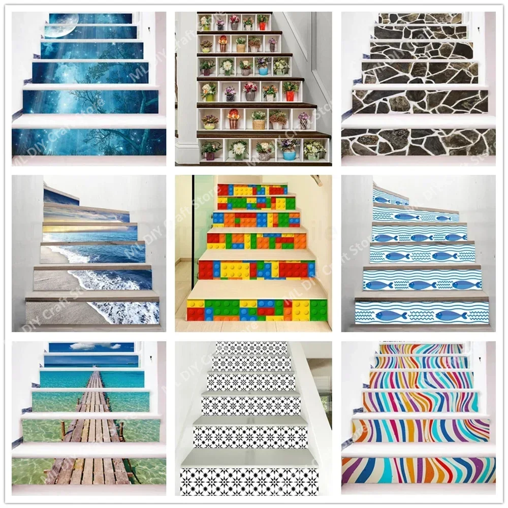 

Ocean World Art Staircase Standing Board Floor Stickers Self Adhesive DIY Staircase Waterproof PVC Wall Stickers Home Decoration