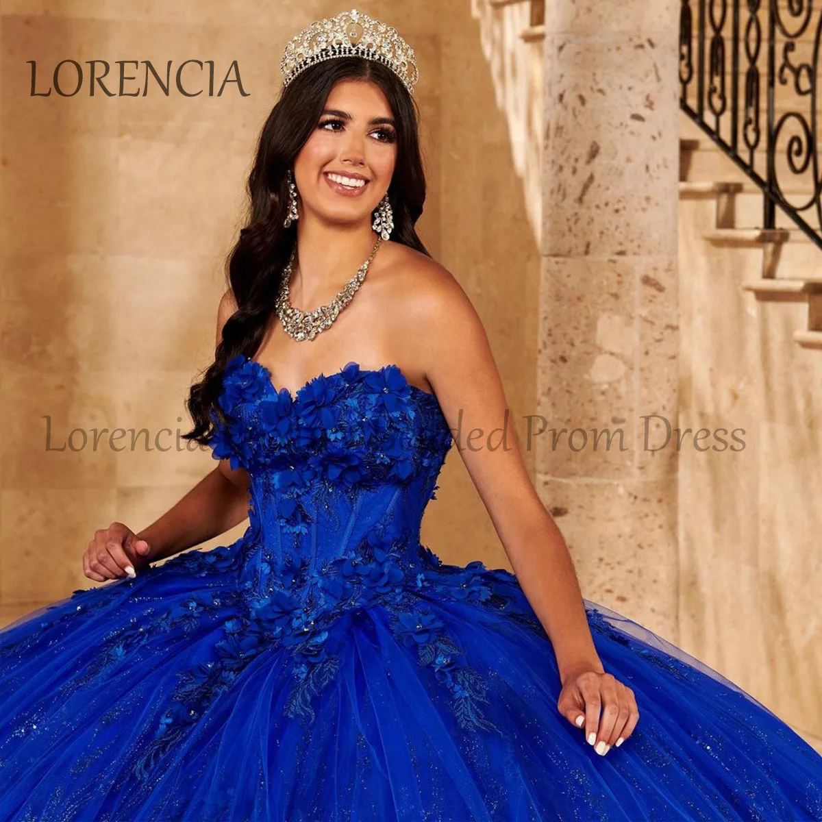 Mexican 2024 Royal Blue Quinceanera Dress Ball Gown Lace Applique Beaded 3D Flowers Sequins Corset Sweet 16 Vestidos De 15 Anos