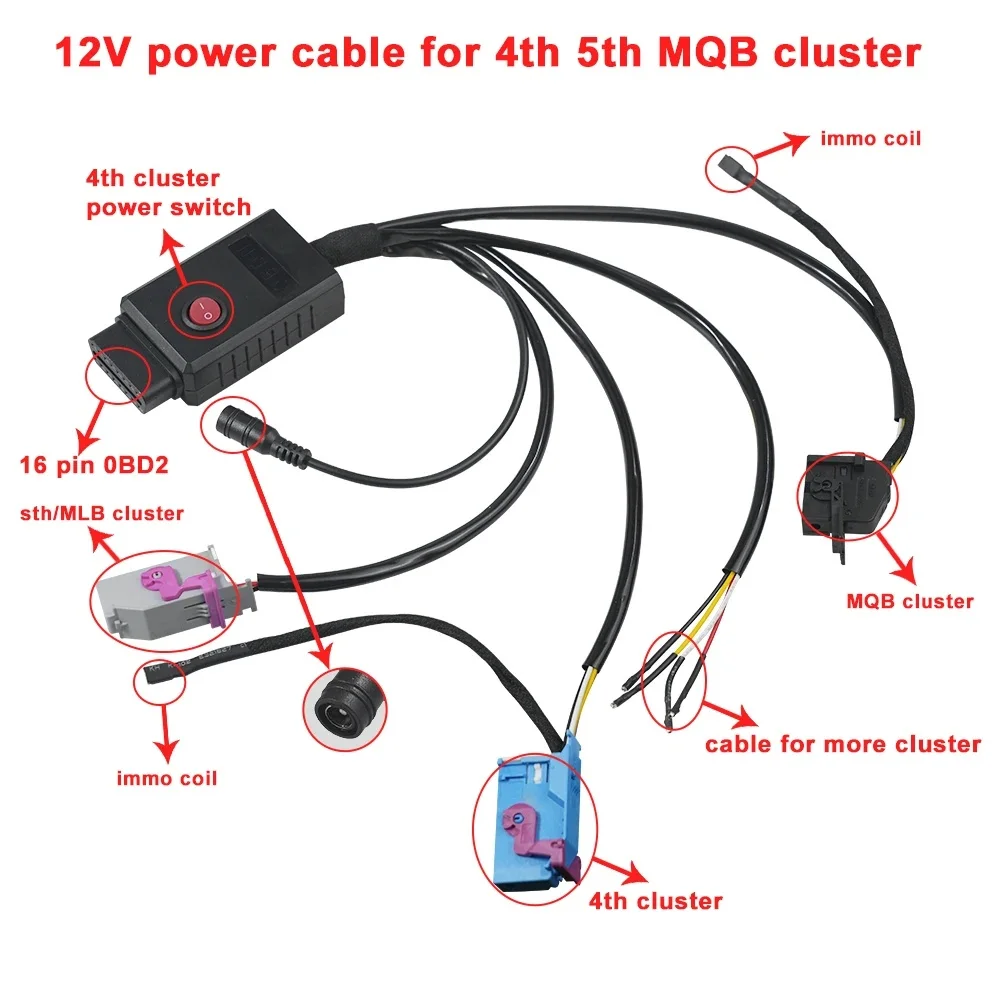 Power Test Cable MQB Cluster 12V 4th ID48 Key Program Cable 5th Cluster Cable MQB NEC35XX Cable MQB48 Instrument Cable fit VVDI2