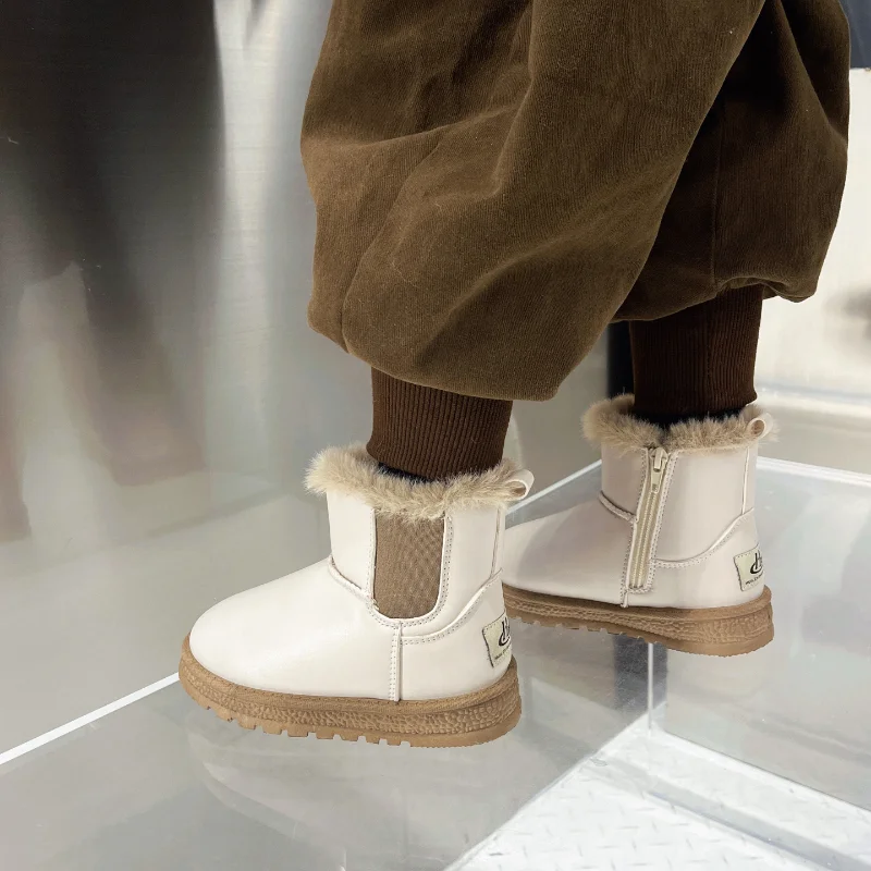 Botas de nieve clásicas de felpa para niñas, zapatos versátiles de PU para mantener el calor, simples, japoneses, 2024