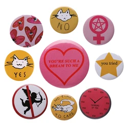 Funny Tinplate Soft Button Pin Cute Animal Cat Heart Eyes Icon Brooch For Shirt Collar Jewelry Lapel Badge Accessories Pin Gifts