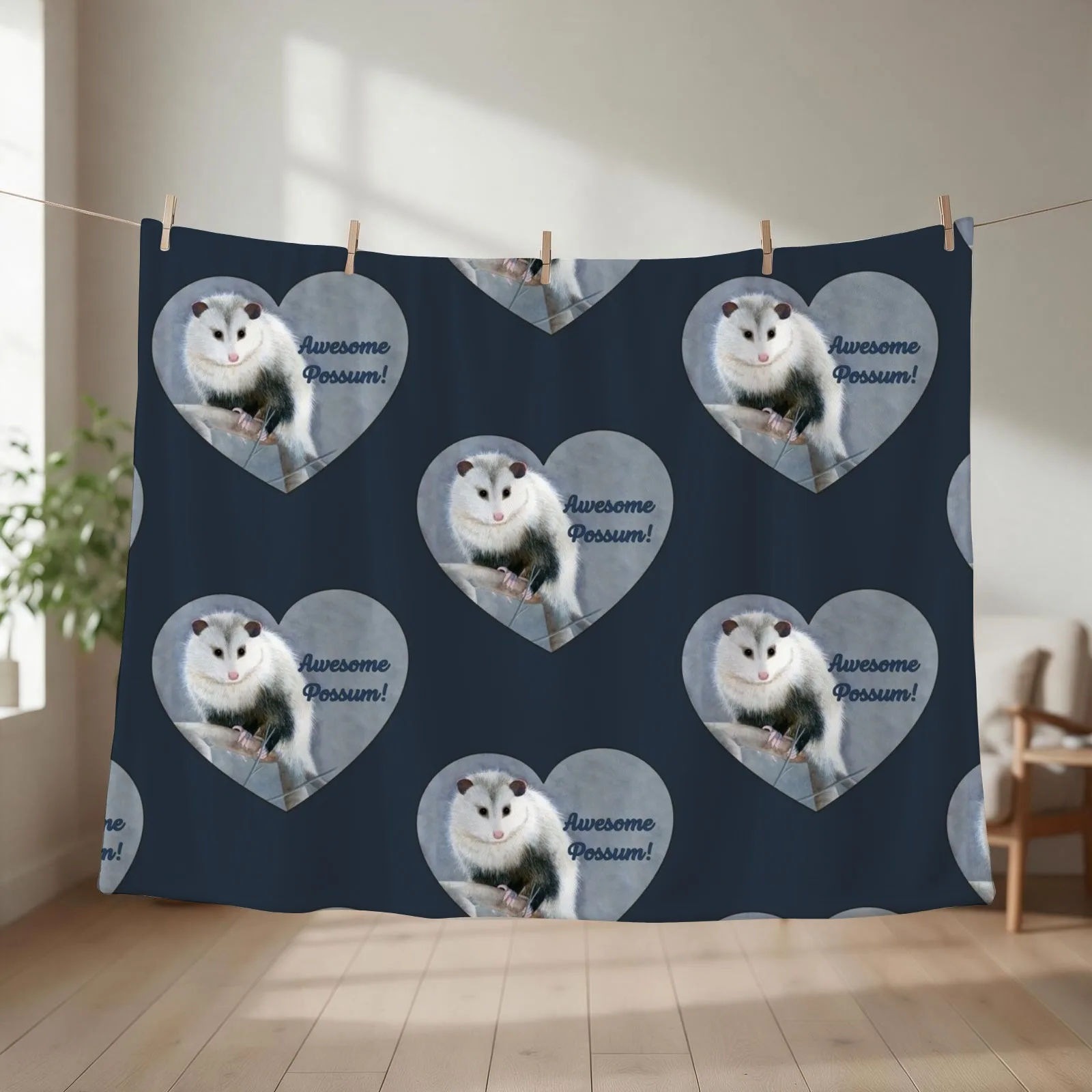 Awesome Possum! Original wildlife artwork. Throw Blanket couch cozy soft plush fuzzy picnic outdoor blanket