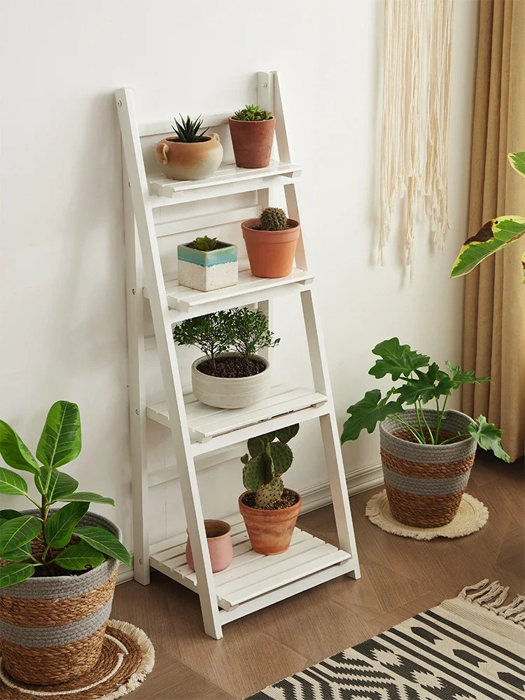 Multi story flowerpot rack, solid wood, ground to ground green plant layout, installation free indoor balcony, living room