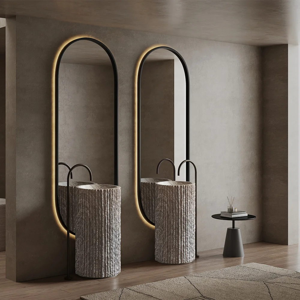 Outdoor balcony hand washing retro washbasin integrated column basin courtyard stone pattern round washbasin