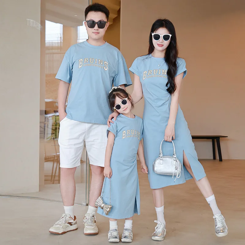 Family Couple Matching Outfits Father and Son T Shirts Mother and Daughter Dresses Korean Parent-child Sister Brother Clothes