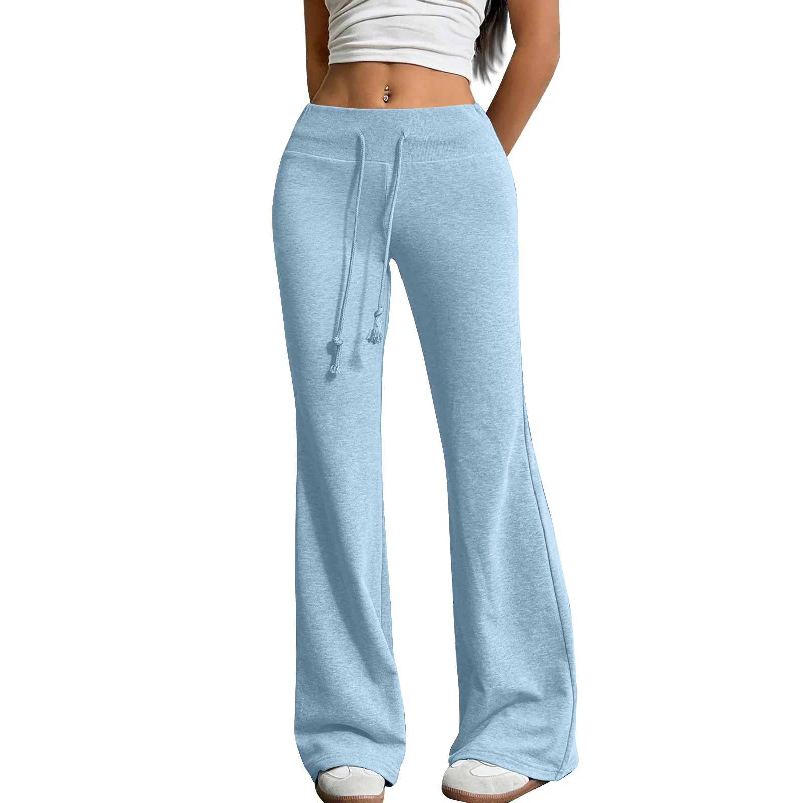 Damen-Hose mit hoher Taille, fließendem Schnitt, Kordelzug, weitem Bein, lässiger Sport-Sweatpants, lockere Passform, Streetwear, weich, Sommermode. – Detail 14