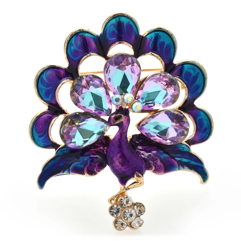 Wuli&baby Cute Glass Peacock Brooches For Women Beauty Lovely Fanning Tail Bird Party Office Brooch Pin Gifts
