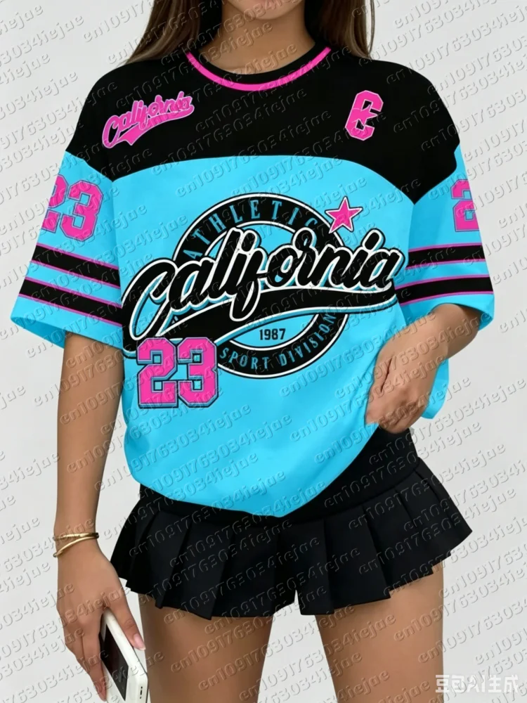 Damen Kid California 23 Print V-Ausschnitt Kurzarm-T-Shirt Sommer-Grafik-T-Shirt Baseball-Trikots Plus Size Sport-T-Shirt – Detail 4