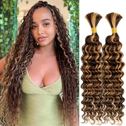 P4/27 Boho Braids Human Hair Bulk Human Hair For Braiding Blonde Deep Wave Human Hair Bundles No Weft For Women Hair Extensions